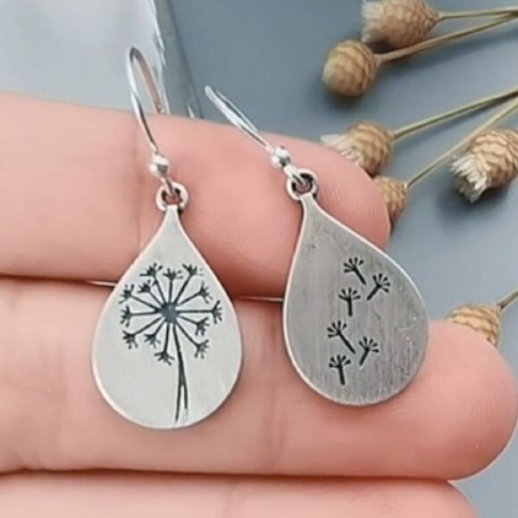 925 Sterling Silver Dandelion Dangle Drop Earrings - Picture 11 of 11